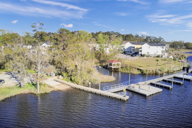 view of dock with a water view