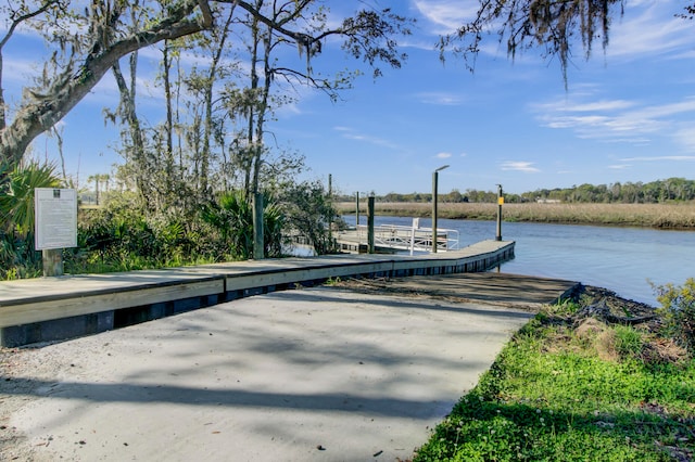 view of dock with a water view