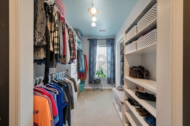 spacious closet featuring carpet and visible vents