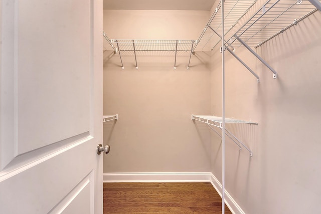 walk in closet with wood finished floors