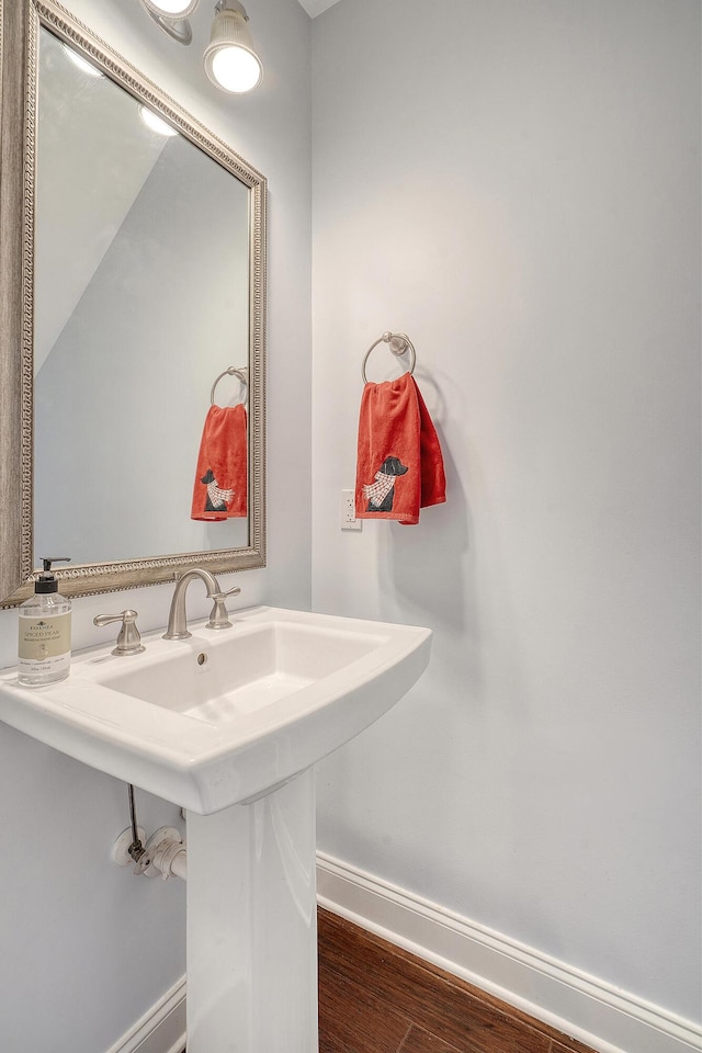 bathroom with hardwood / wood-style floors and sink