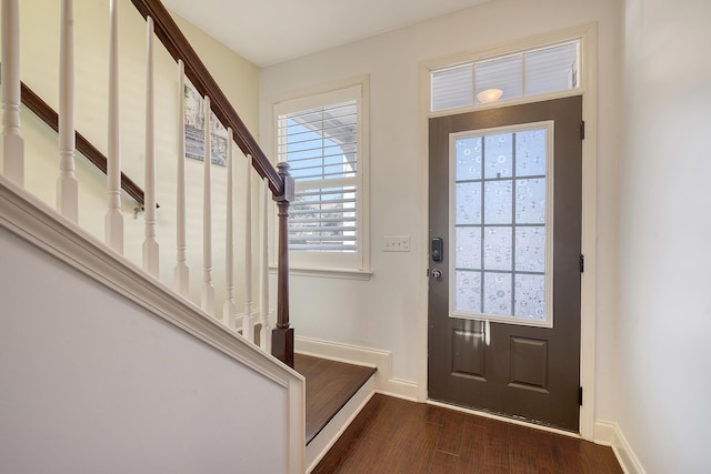 foyer entrance featuring dark hardwood / wood-style flooring