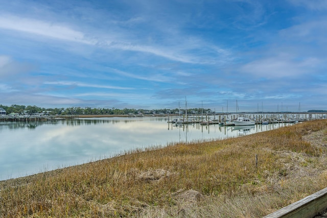 property view of water featuring a boat dock