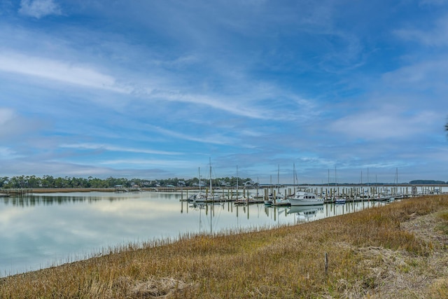 view of dock with a water view