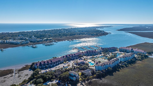 aerial view with a water view