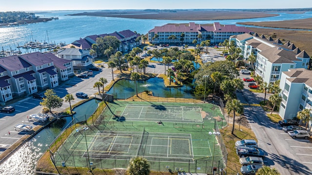 aerial view featuring a water view