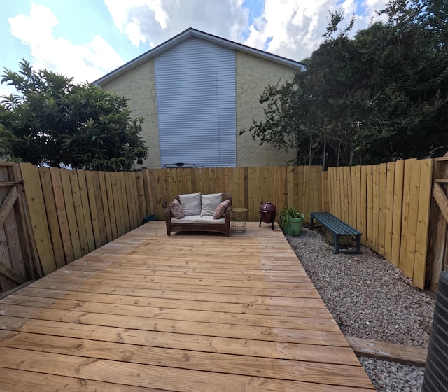 712 Nora Ln, Mount Pleasant, SC 29464 - wooden deck featuring a fenced backyard, an outdoor hangout area, and central air condition unit