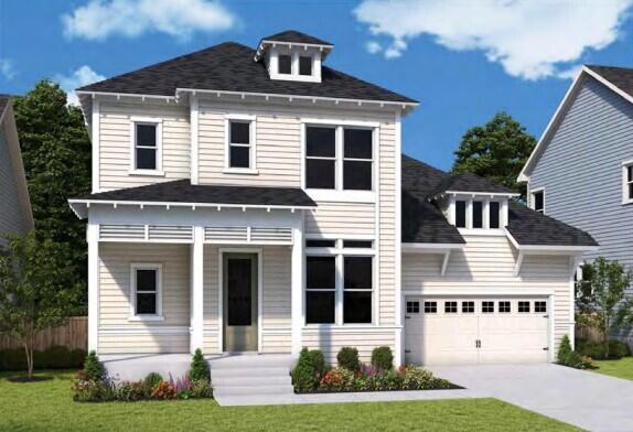 1159 Reserve Ln, Awendaw, SC 29429 - view of front of home with an attached garage, a front lawn, a shingled roof, a porch, and driveway