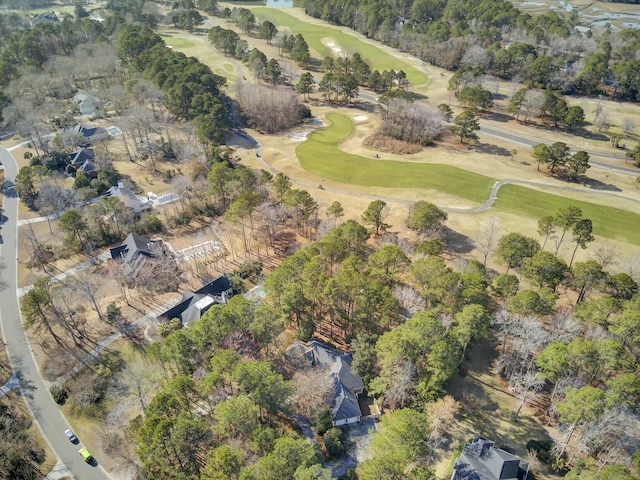 bird's eye view with view of golf course