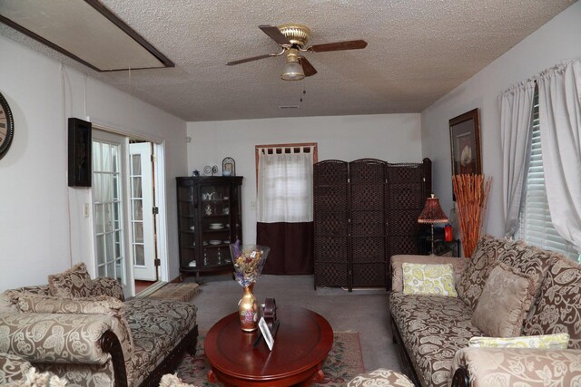 814 Armsway St, Mount Pleasant, SC 29464 - carpeted living area featuring a textured ceiling and ceiling fan