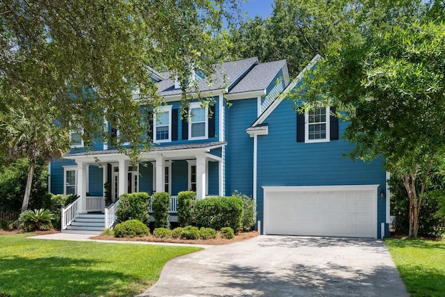 3574 Toomer Kiln Cir, Mount Pleasant, SC 29466 - view of front facade featuring a garage, covered porch, concrete driveway, and a front lawn