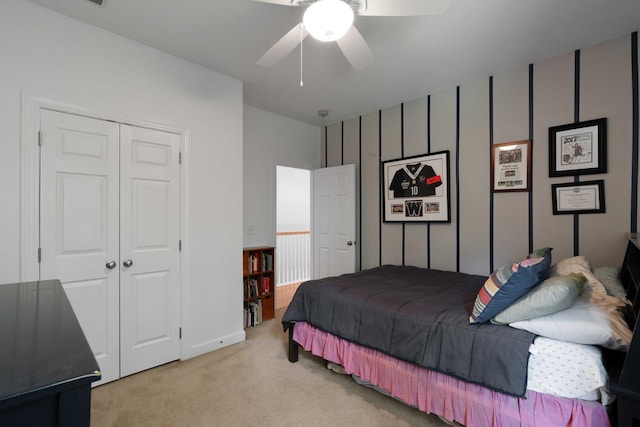 3574 Toomer Kiln Cir, Mount Pleasant, SC 29466 - bedroom with light colored carpet, a closet, and ceiling fan