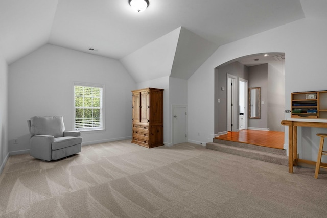 3574 Toomer Kiln Cir, Mount Pleasant, SC 29466 - sitting room featuring arched walkways, light colored carpet, and lofted ceiling