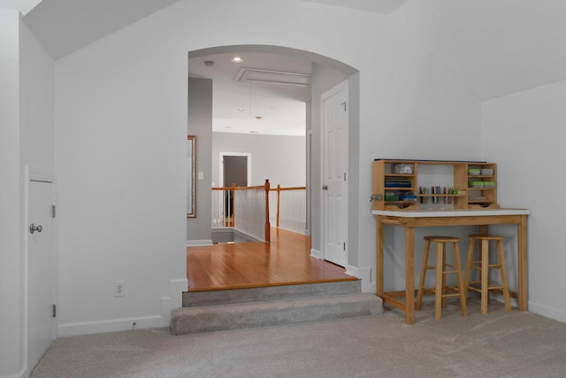 3574 Toomer Kiln Cir, Mount Pleasant, SC 29466 - corridor featuring attic access, carpet, and arched walkways