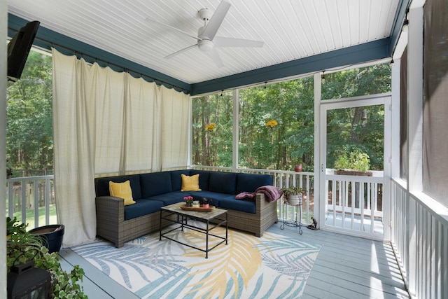 3574 Toomer Kiln Cir, Mount Pleasant, SC 29466 - sunroom with an outdoor living space, ceiling fan, and plenty of natural light