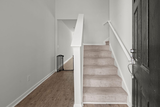 stairway with wood-type flooring