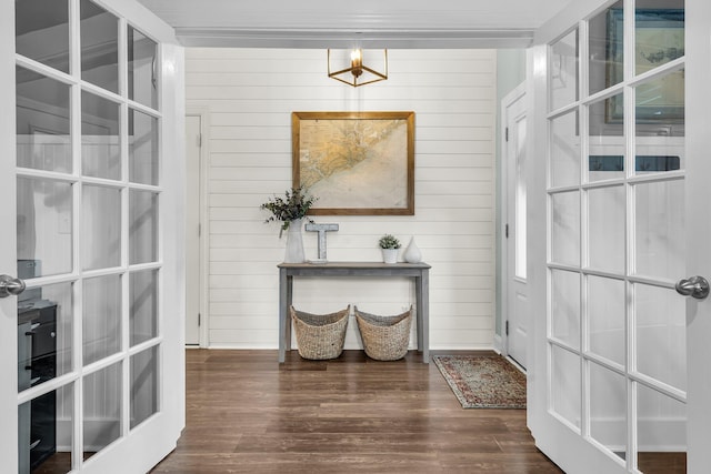 3873 Hanoverian Dr, Mount Pleasant, SC 29429 - hallway featuring wood finished floors, wooden walls, and baseboards