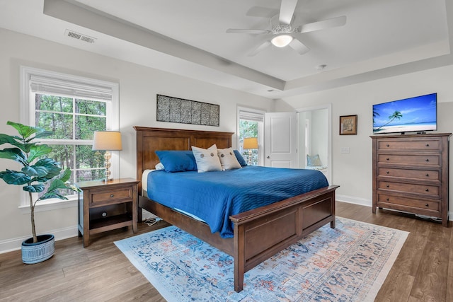 3873 Hanoverian Dr, Mount Pleasant, SC 29429 - bedroom featuring a raised ceiling, wood finished floors, baseboards, and ceiling fan