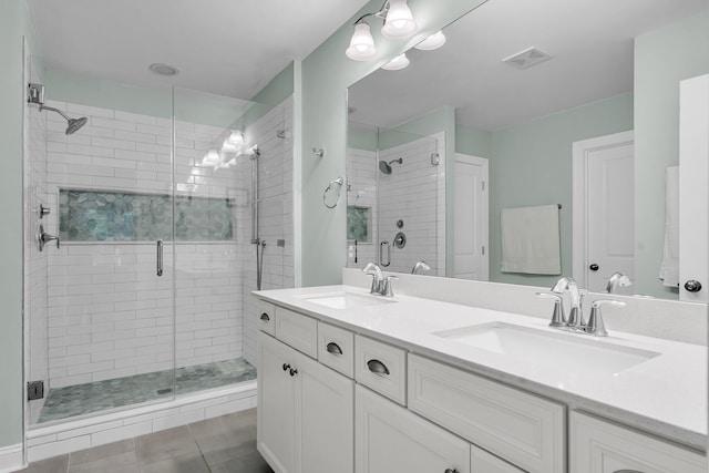 3873 Hanoverian Dr, Mount Pleasant, SC 29429 - full bathroom with a stall shower, double vanity, and tile patterned floors