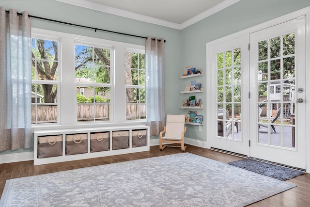 3873 Hanoverian Dr, Mount Pleasant, SC 29429 - living area with ornamental molding, plenty of natural light, wood finished floors, and baseboards