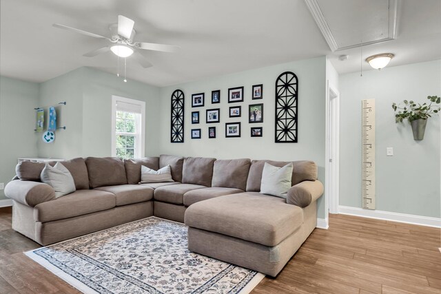 3873 Hanoverian Dr, Mount Pleasant, SC 29429 - living area featuring attic access, ceiling fan, wood finished floors, and baseboards