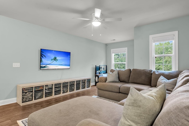 3873 Hanoverian Dr, Mount Pleasant, SC 29429 - living room with ceiling fan, baseboards, and wood finished floors