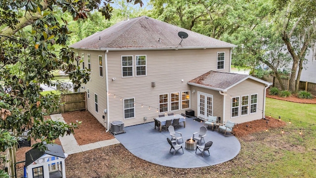 3873 Hanoverian Dr, Mount Pleasant, SC 29429 - back of property with a patio, an outdoor fire pit, a fenced backyard, and cooling unit