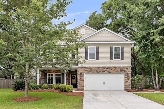 3873 Hanoverian Dr, Mount Pleasant, SC 29429 - view of front of property with stone siding, concrete driveway, and an attached garage