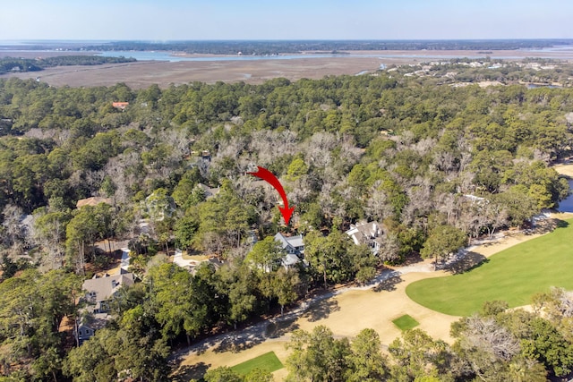 drone / aerial view with a view of trees