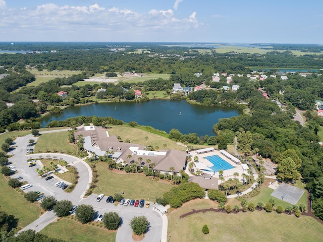 aerial view featuring a water view