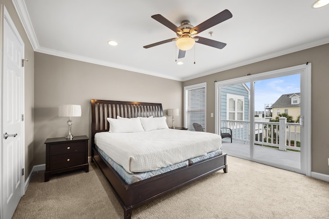 81 Sandbar Ln Unit 23, Folly Beach, SC 29439 - carpeted bedroom with access to outside, crown molding, recessed lighting, and a ceiling fan