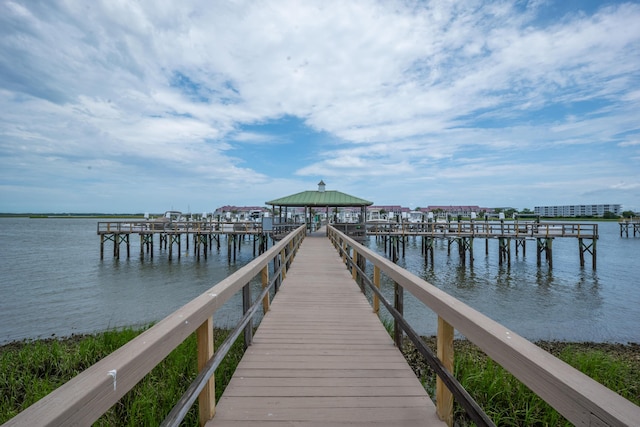 81 Sandbar Ln Unit 23, Folly Beach, SC 29439 - dock area featuring a gazebo and a water view
