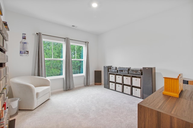 sitting room with carpet flooring and baseboards