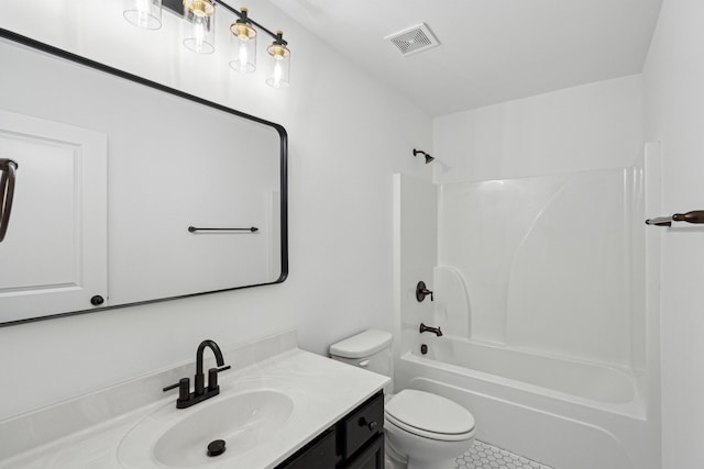 full bathroom featuring vanity, tile patterned flooring, shower / bathtub combination, and toilet