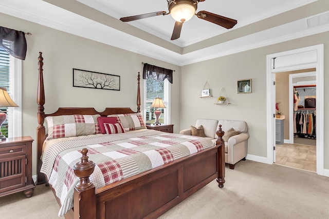 3115 Cross Vine Ln, Summerville, SC 29483 - bedroom with visible vents, a raised ceiling, light colored carpet, and ornamental molding