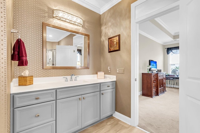 3115 Cross Vine Ln, Summerville, SC 29483 - bathroom with vanity, baseboards, and ornamental molding