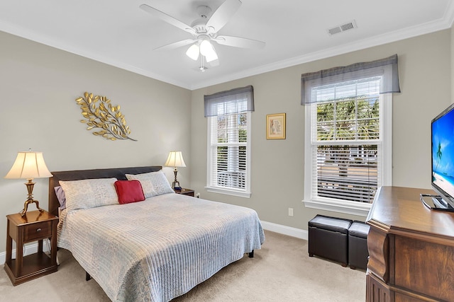3115 Cross Vine Ln, Summerville, SC 29483 - bedroom with visible vents, baseboards, light colored carpet, and ornamental molding