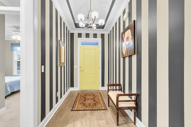3115 Cross Vine Ln, Summerville, SC 29483 - corridor featuring an inviting chandelier, wallpapered walls, crown molding, and baseboards