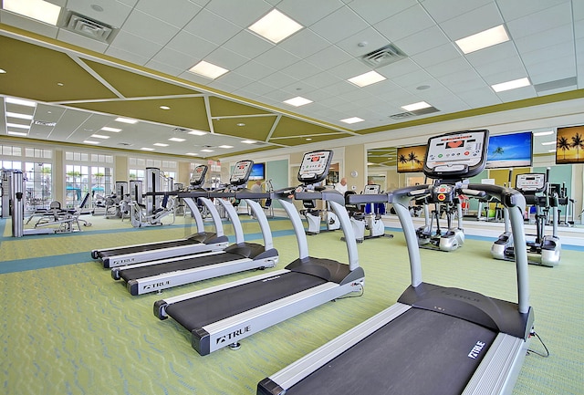 3115 Cross Vine Ln, Summerville, SC 29483 - gym with visible vents, carpet flooring, and a drop ceiling