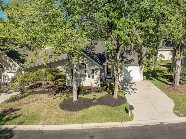 obstructed view of property featuring a front lawn and driveway