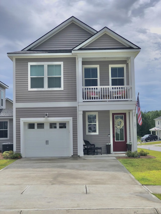 101 Patterson Ave, Goose Creek, SC 29445 - view of front of house with a garage, a porch, a balcony, and driveway