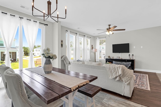 101 Patterson Ave, Goose Creek, SC 29445 - dining area featuring a chandelier, a ceiling fan, and wood finished floors