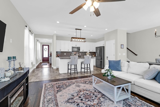 101 Patterson Ave, Goose Creek, SC 29445 - living area with a ceiling fan, dark wood-type flooring, and recessed lighting