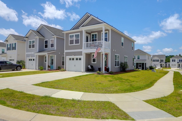 101 Patterson Ave, Goose Creek, SC 29445 - view of property with a balcony, a residential view, an attached garage, a front yard, and concrete driveway