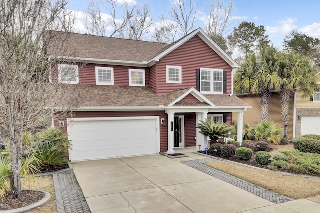 view of front of property featuring a garage