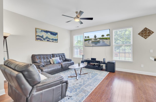 308 Legendres Dr, Goose Creek, SC 29445 - living area with ceiling fan, wood-type flooring, and baseboards