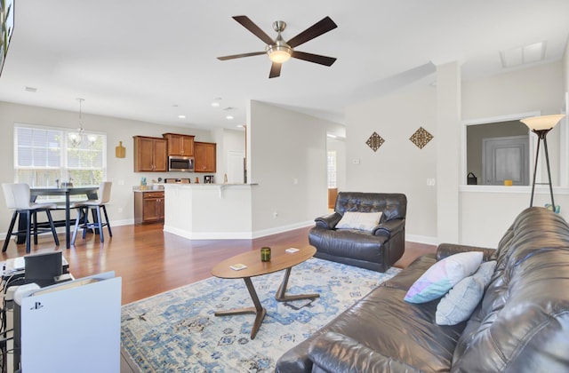 308 Legendres Dr, Goose Creek, SC 29445 - living area with dark wood-style flooring, ceiling fan, recessed lighting, and baseboards
