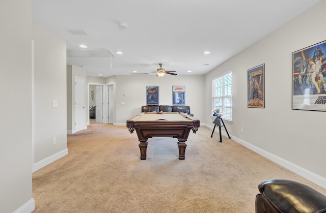 308 Legendres Dr, Goose Creek, SC 29445 - recreation room featuring billiards table, baseboards, attic access, recessed lighting, and a ceiling fan