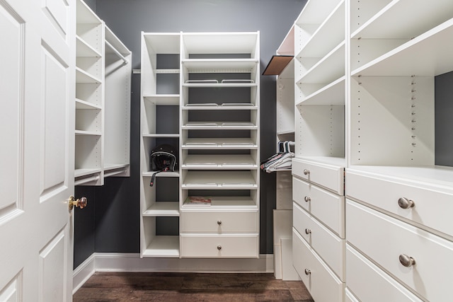 walk in closet featuring dark hardwood / wood-style floors