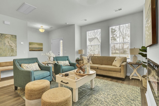 living room with hardwood / wood-style floors